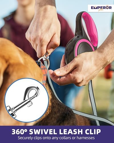 Emperor Pets Retractable Dog Leash, 16 ft, Up to 110lbs, Pink -PK16