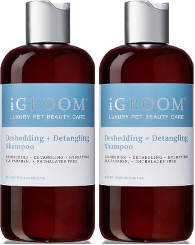 iGroom Deshedding & Detangling Dog Shampoo, Luxury Pet Beauty Care, Loosen Tangles + Unwanted Undercoat, Adds Shine + Volume, Made in USA (16 OZ) (Pack of 2)