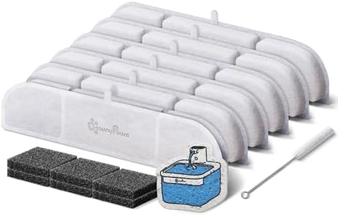 DownyPaws 6 Packs Replacement Filters for Battery Operated Cat Water Fountain DPWFP6, with 1 Cleaning Sponge and 1 Brush, 3 Months Set of Replacement Filters