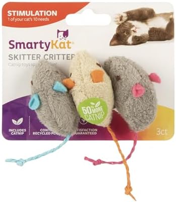 SmartyKat (3 Count) Skitter Critters Catnip Cat Toys - Gray/Cream, 3 Count