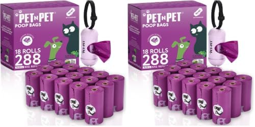 PET N PET Poop Bags for Dogs, 288 Count Lavender Scented Dog Waste Bags with Leash Dispenser, USDA Certified 38% Plant Based & 62% PE Dogs Waste Bag (Pack of 2)