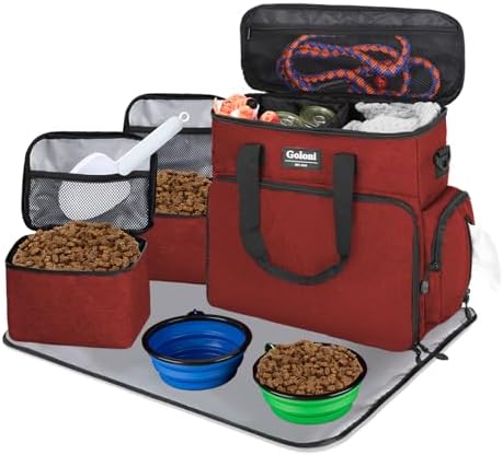 Dog Travel Bag Airline Approved–Pet Travel Tote with Collapsible Bowls,Food Containers & Feeding Mat–Multi-Pocket Organizer for Dogs & Cats, Durable & Water-Resistant for Hiking,Trips,Outdoors