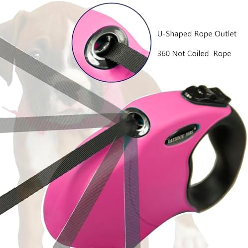 Small 13 FT Retractable Dog Leash – Hands-Free Adjustable Leash for Dogs Up to 22lbs, Tangle-Free Nylon with Ergonomic Grip for Walking, Training & Outdoor Safety Pink S