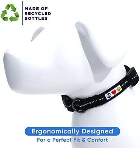 Pawtitas Recycled Dog Collar with Reflective Stitched Puppy Collar Made from Plastic Bottles Collected from Oceans Extra Small Black Sea