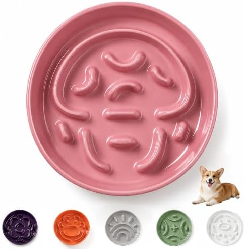 Ceramic Slow Feeder Dog Bowl, 1.8 Cups Anti -Slip Slow Feeding Bowl to Slow Down Eating, 8.2 Inch Dog Food Dish for Medium to Large Breeds, Pink
