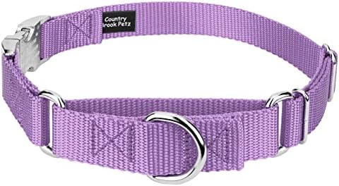 Country Brook Petz - Martingale Dog Collar - Heavy Duty Nylon Adjustable Martingale Dog Collar with Metal Buckle for Small Medium Large Breeds 30+ Color Options (1 Inch, Medium, Lavender)
