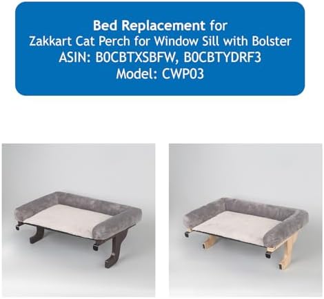 Bed Replacement for Zakkart Cat Perch for Window Sill with Bolster, NOT Compatible with Other Brand - Gray