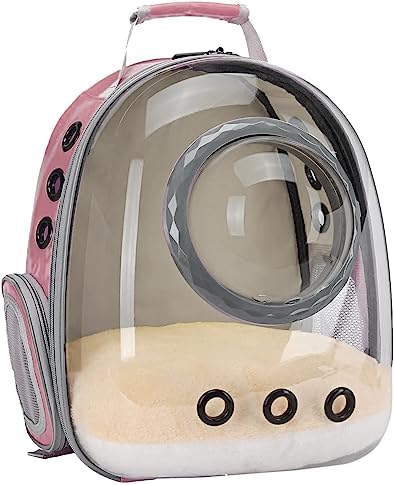 Pet Carrier Backpack for Kitten, Small Puppy and Bunny, Backpack for Kitten, Space Capsule Bubble Cat Backpack Carrier, Airline Approved Waterproof Green Pet Backpack for Small Dog (Pink)