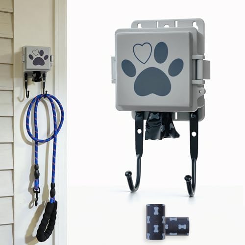 Dog Poop Bag Dispenser Wall Mounted Pet Waste Bags Holder With Hooks And 2 Rolls, Mini All-Weather Doggie Bag Dispenser For Home Inside Or Outside(1 mini dispenser)