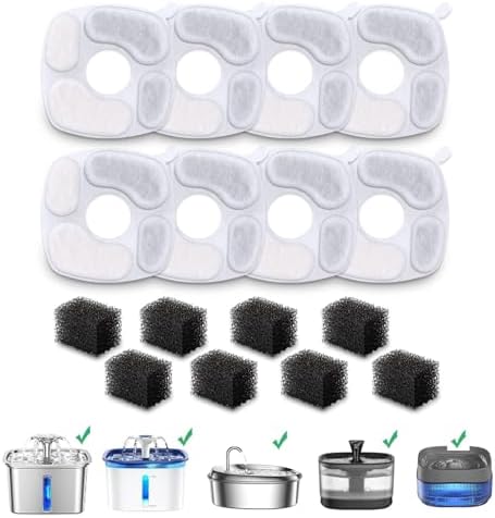 8 Pack Filters+8 Pack Pre-Filter Sponges Replacement compatible with Veken 95oz/2.8L Cat Water Fountain Dog Pet Water Dispenser NeucomBBT
