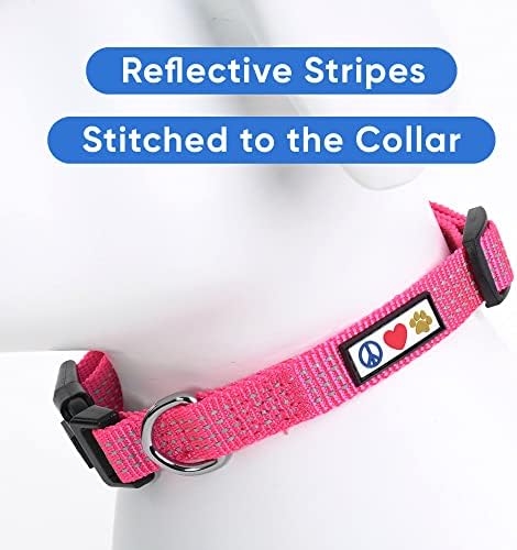 Pawtitas Reflective Dog Collar for Small Dogs – Adjustable Nylon Puppy Collar with Quick-Release Buckle | Fits Neck 11–16 in | Night Safety Training Collar | S | Pink