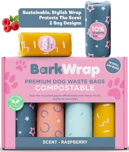 240 Compostable Dog Poop Bags Rolls Raspberry Scented Extra Thick Leak-Proof Dog Waste Bags With Easy Open Design Durable Doggy Bags For Pet Waste Pickup Refill Standard Dispenser 10% To Charity