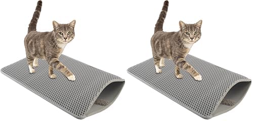 Cat Litter Mat - 24x15-Inch Waterproof Litter Box Mat with Dual-Layer Honeycomb Design for Trapping Litter - Slip-Resistant Cat Mat by PETMAKER (Gray) (Pack of 2)