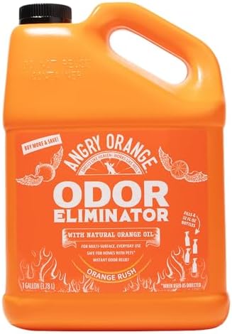 Angry Orange Pet Odor Eliminator for Dog and Cat Urine, Carpet Stains, and Strong Smells – Orange Rush Scent Cleaner – 1 Gallon