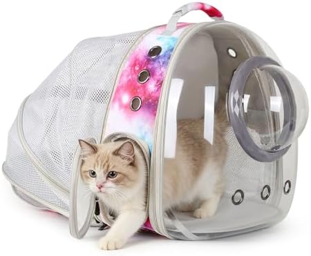 Cat Carrier Backpack with Back Expandable Cat Carrier Galaxy Pink -Space Capsule Cat Bubble Backpack for Kitten Bunny Small Puppy Vet and Outdoor Adventure (Galaxy Pink, Bubble Window)