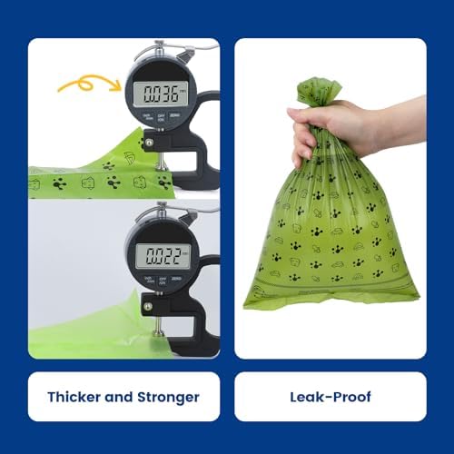 Dog Poop Bags Rolls with Retractable Poop Bag Holder, Leak Proof and Extra Thick Lavender Pet Waste Bags, 1 Dispenser and 105 Bags for Doggy Walking & Cat Litter