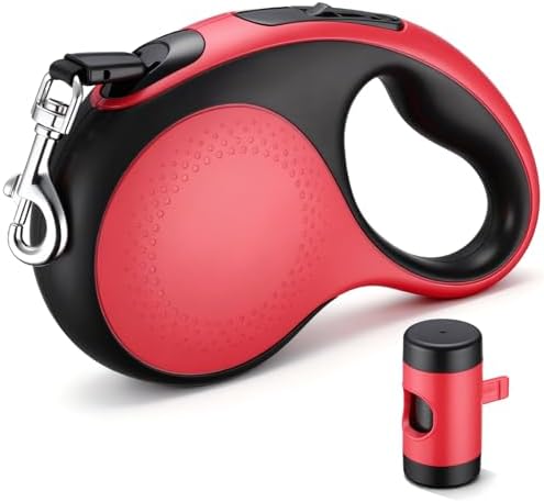 Segarty 16 Ft Retractable Leash with Waste Bag Dispenser, 5m Dog Leash Anti-Slip Handle and 360°Tangle-Free Retraction for Pets up to 66 lbs, Dogs Walking Accessories with One-Handed Brake Pause Lock