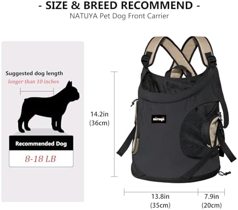 NATUYA Dog Front Carrier, Pet Carrier Front-Pack, Black Color