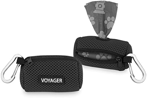 Best Pet Supplies Dog Poop Bag Holder Leash Attachment with Reusable Dispenser for Travel, Walking, Park, and Outdoor Use, Durable with Clip-On - Black, Pack of 2, Mesh Dispenser w/30 Bags