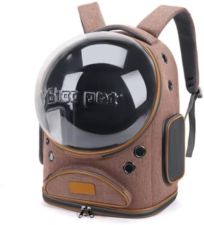 Cat Backpack Carrier, Breathable Cat Carrier Large Space Bubble Pet Backpack for Small Dog and Large cat up to 18lbs, Transparent & Foldable Pet Carrier for Travel Hiking (Brown)