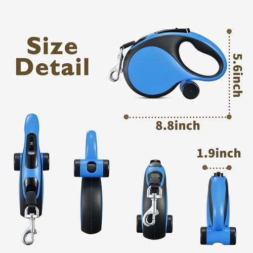 Retractable Dog Leash with Chew Proof Cable,26 ft Durable Dog Leash for Large Medium Dogs up to 110 lbs, 360° untangled, One-Handed Brake. (Blue)