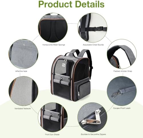 Extra Large Cat Backpack Carrier Expandable Pet Carrier Backpack for Small/Medium Dogs and Medium/Large Cats, Grey