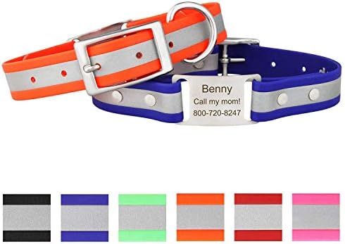 dogIDs Personalized Reflective Waterproof ScruffTag Dog Collar - Custom, Soft Grip, Safe Adjustable, Odor Resistant - Orange, 1 in x 18 in (Fits Neck Sizes: 16-20 in)