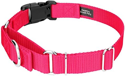Martingale Dog Collar - Heavy Duty Nylon Adjustable Martingale Dog Collar with Plastic Buckle for Small Medium Large Breeds - 30+ Colors (3/4 Inch, Small, Hot Pink)