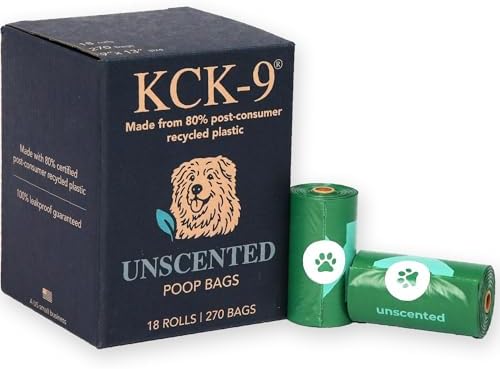 80% Recycled Plastic Dog Poop Bags – Extra Thick, Leak Proof Waste Bags, Big Dog Approved (Unscented, 270 Bags)