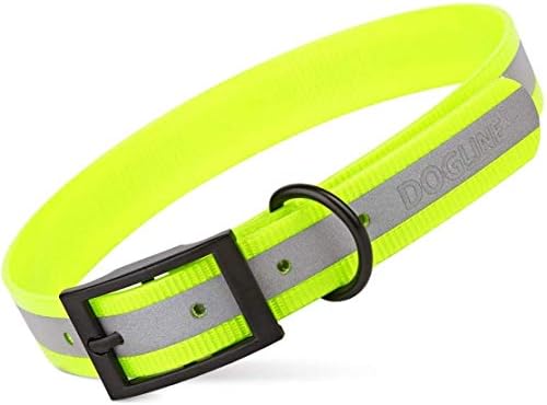 Dogline Biothane Translucent Reflective Waterproof Dog Collar Strong Coated Nylon Webbing with Black Hardware Odor- Proof for Easy Care Clean Fits Small Medium or Large Dogs - Yellow 3/4"W x 12"-15" L