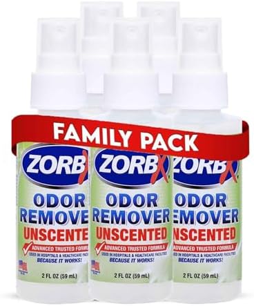 ZORBX Unscented Odor Remover Spray 2 Oz (Pack of 5), Hospital-Grade