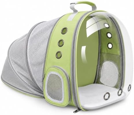 Expandable Cat Carrier Backpack with Bubble Window and Mesh, Light Green