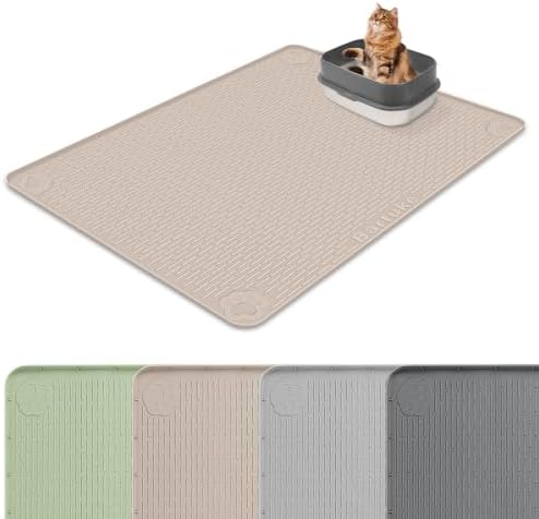 Silicone Cat Litter Mat 50"x35" Cat Mat for Litter Box, Khaki