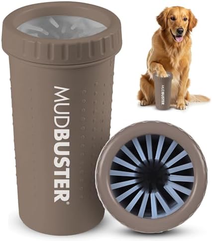 Dexas MudBuster Large Dog Paw Cleaner, Taupe, Fits 2.5"-3.5" Wide Paws, Gentle Silicone Bristles for Quick, Easy Cleaning