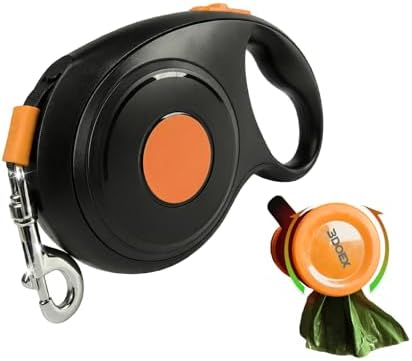 Retractable Dog Leash 26FT for Medium & Large Dogs, Sturdy Heavy-Duty Nylon Tape with Secure Locking Carabiner & Poop Bag Holder, Smooth One-Hand Control, Anti-Slip Handle, Tangle-Free Design (Black)