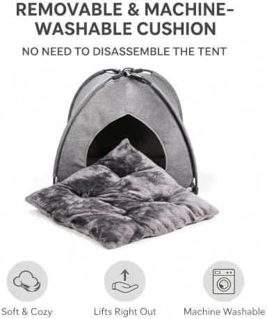 Winsterch Gray Cat Tent Covered Pet House for Indoor Cats, Washable Cushion