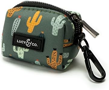 Lucy & Co. Looking Sharp Dog Poop Bag Holder - Leak Proof Dispenser - Hygienic Pet Poop Pickup - Green Gold Cactus