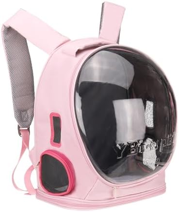 Pet Backpack Carrier, Portable and Ventilated, Oxford Cloth, Dog Cat Travel Bag with Transparent Cover 12.99", (Pink, 1 Pcs), Intended for Hiking/Camping/Traveling