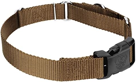 Martingale Dog Collar - Heavy Duty Nylon Adjustable Martingale Dog Collar with Plastic Buckle for Small Medium Large Breeds - 30+ Colors (1 Inch, Medium, Coyote Tan)