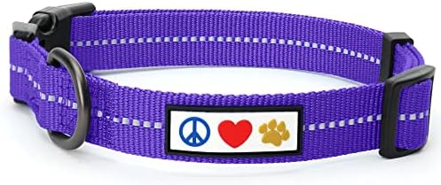 Pawtitas Recycled Dog Collar with Reflective Stitched Puppy Collar Made from Plastic Bottles Collected from Oceans Large Purple Quartz