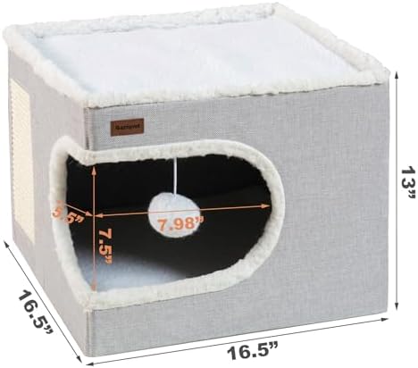 Garnpet Cat Bed for Indoor Cats Cube House, Covered Cat Cave Beds & Furniture with Scratch Pad and Hideaway Tent, Cute Modern Cat Condo for Multi Small Pet Large Kitten Kitty, Green