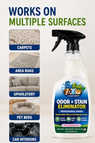 PawFresh Pet Odor & Stain Eliminator Spray, Linen Rose Scent, 16 oz