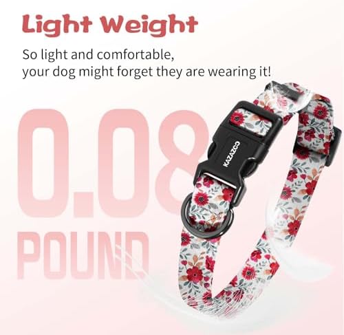 Kazazoo Dog Collar Cute and Soft Nylon Puppy Collar for Boy and Girl Dogs, Adjustable Dog Collars for Small Dogs, Red Flowers-S