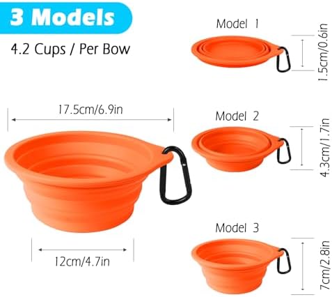 PetBonus 2-Pack Large Silicone Collapsible Dog Bowls, 34oz/1000ml BPA Free Portable Foldable Travel Bowl for Pet Cat, Food Water Feeding Dish for Camping with 2 Carabiners (Green, Orange)