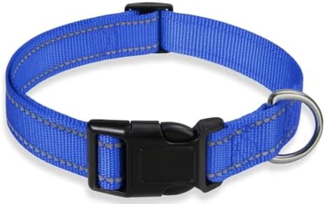Dog Collar Adjustable Puppy Collar for Small Medium Large Dogs, Nylon Safety Collars with Leopard Print Night Visibility, Blue S