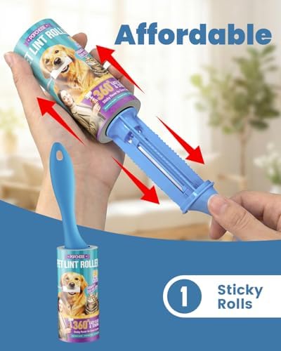 POPCHOSE Lint Roller for Pet Hair Extra Sticky, 90 Sheets with 1 Handles