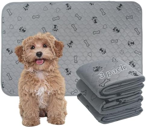 3 Pack 18x24 Reusable Puppy Pads Super Absorbent Washable Pee Pads for Dogs Leakproof Training Mats Waterproof Pet Training Pads for Puppy Playpen, Crate, Whelping Box, Potty Training