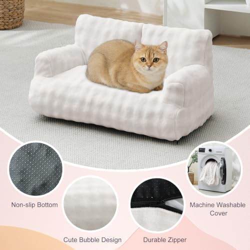 Cat Couch Bed, Cute Pet Sofa for Indoor Cats, 26"x15", Cream White