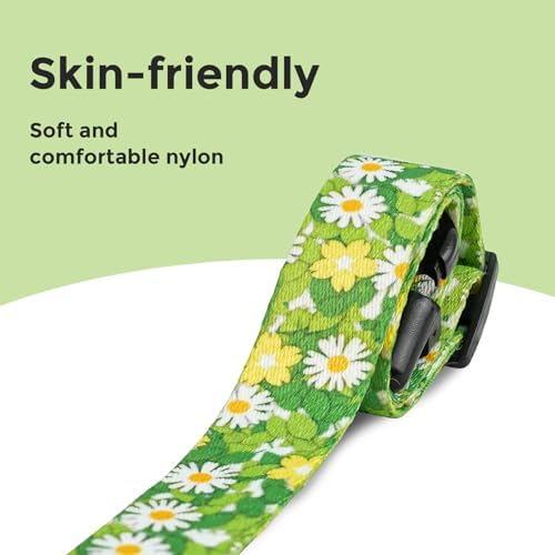 Kazazoo Dog Collar Cute and Soft Nylon Puppy Collar for Boy and Girl Dogs, Adjustable Dog Collars for Extra Small Dogs, Green Daisy-XS