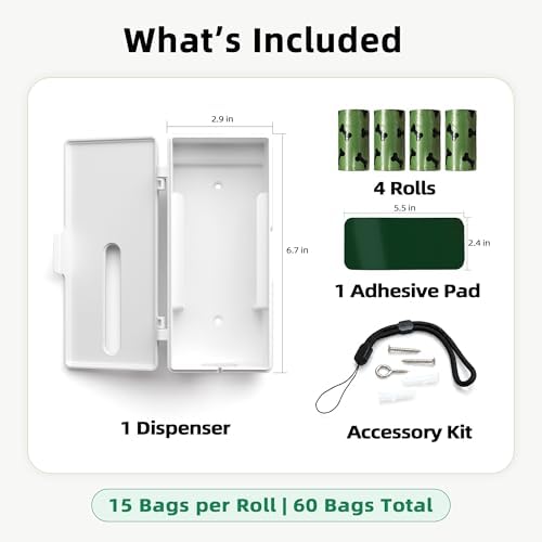 URSPET Dog Poop Bag Dispenser with 4 Rolls, Wall Mount Pet Waste Holder